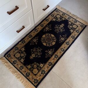 Vintage Persian Rug Elegant Navy and Cream Floral Rug